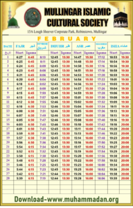 مولینگار میں نمازوں کے اوقات